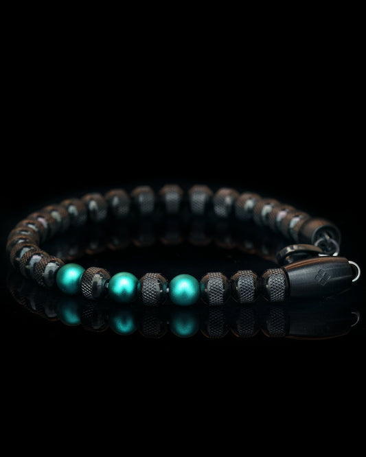 BLACK MAMBA BRACELET⬩ RUDRAKSHA TEXTURE⬩ CYAN BLUE ANODIZED ALUMINUM THREE DOTS