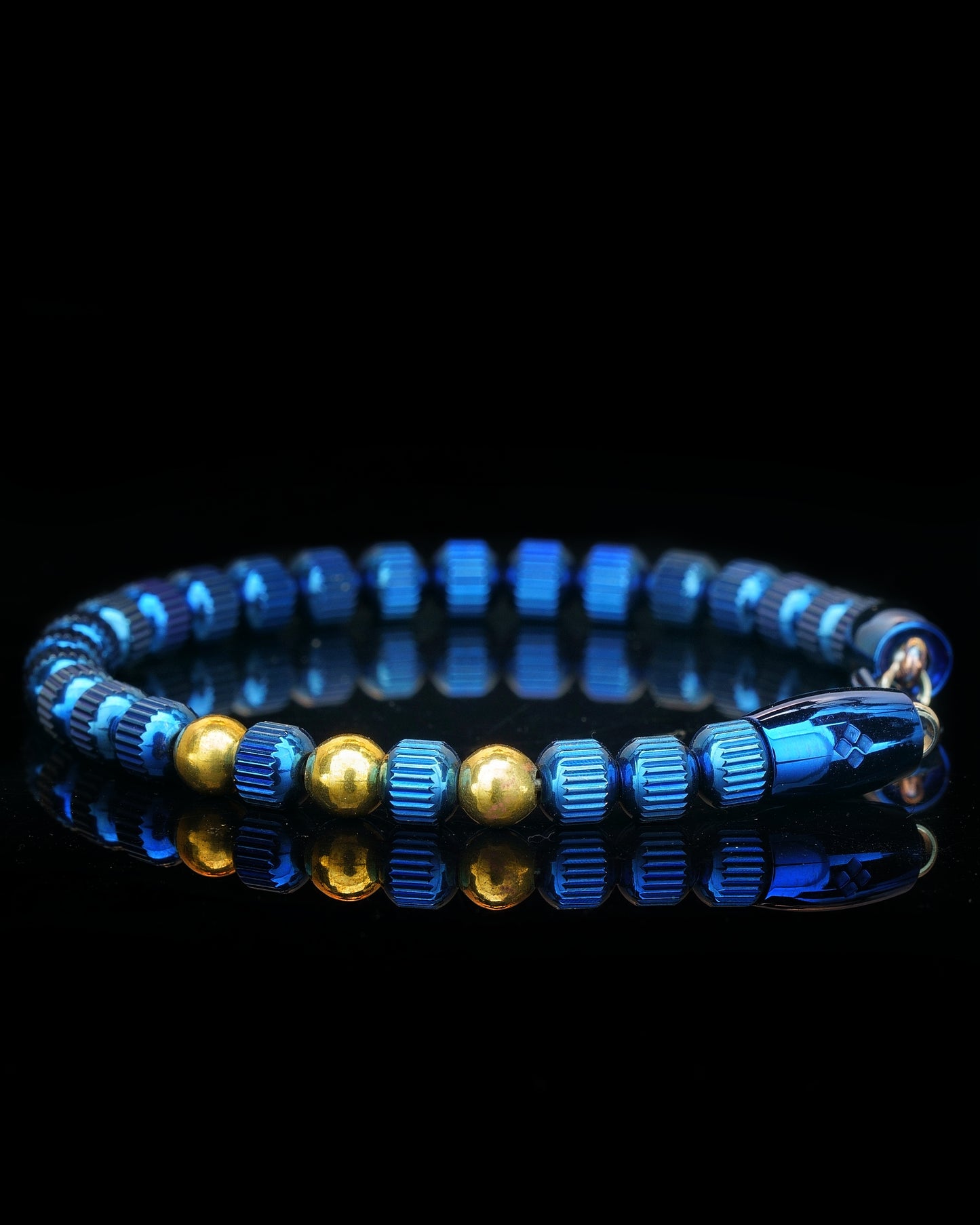 BLUE MAMBA BRACELET⬩ STRAIGHT LINE STEEL⬩ 24K GOLD THREE DOTS