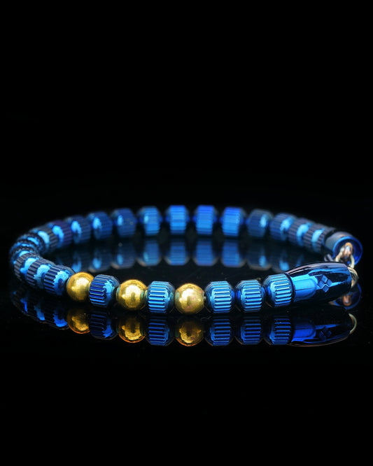 BLUE MAMBA BRACELET⬩ STRAIGHT LINE STEEL⬩ 24K GOLD THREE DOTS