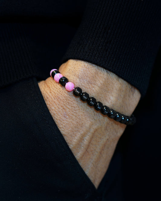 BLACK MAMBA BRACELET⬩ OBLIQUE TEXTURE⬩ SILKY-PINK OPAL THREE DOTS