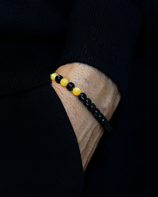BLACK MAMBA BRACELET⬩ OBLIQUE TEXTURE⬩ SUNNY-YELLOW OPAL THREE DOTS