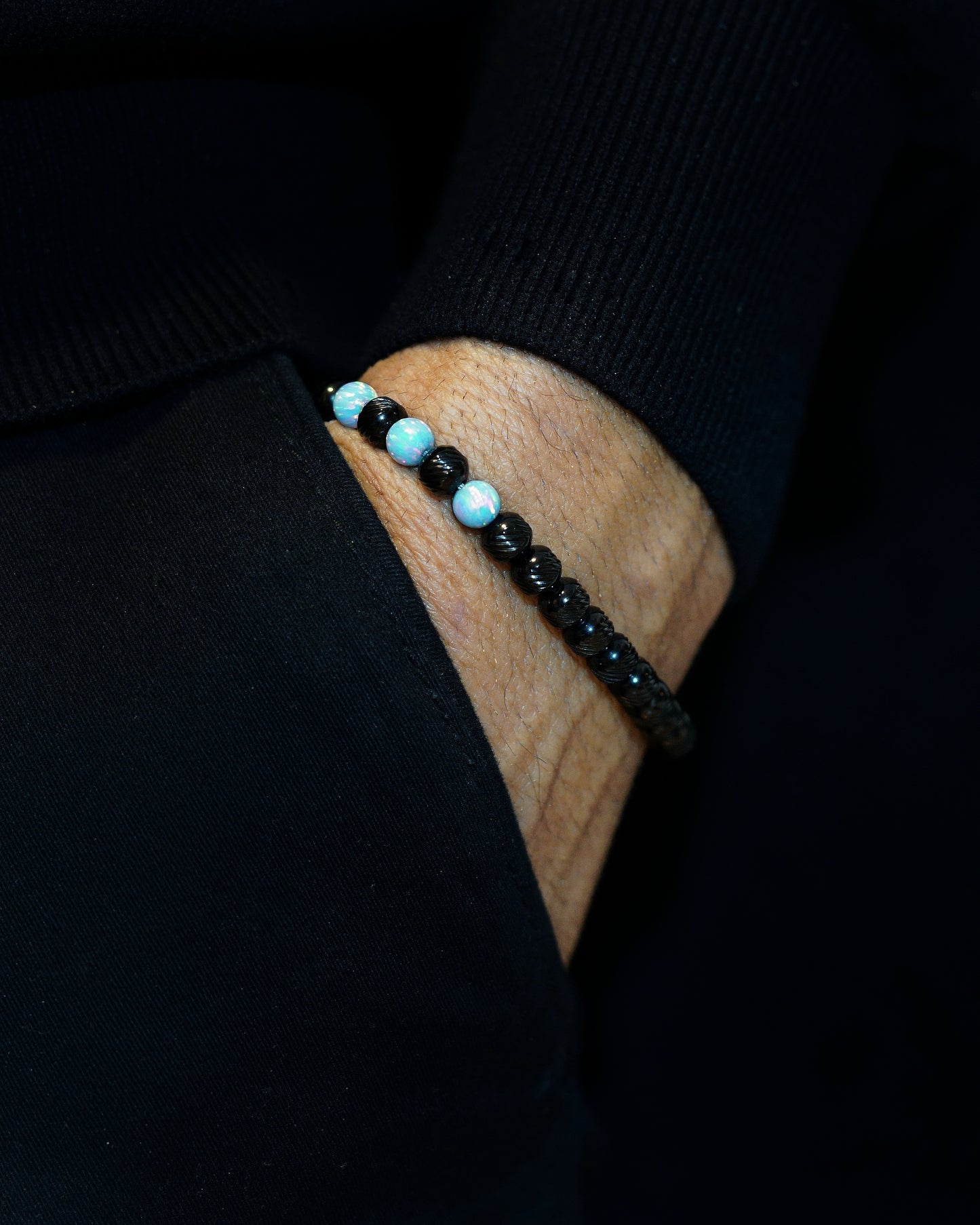 BLACK MAMBA BRACELET⬩ OBLIQUE TEXTURE⬩ SKY-BLUE OPAL THREE DOTS