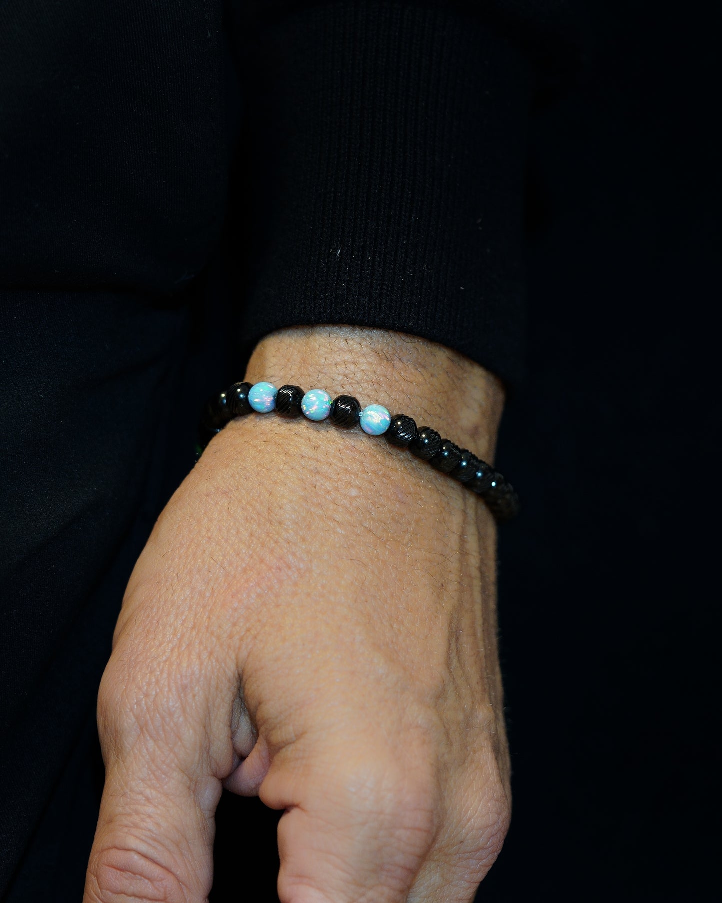 BLACK MAMBA BRACELET⬩ OBLIQUE TEXTURE⬩ SKY-BLUE OPAL THREE DOTS