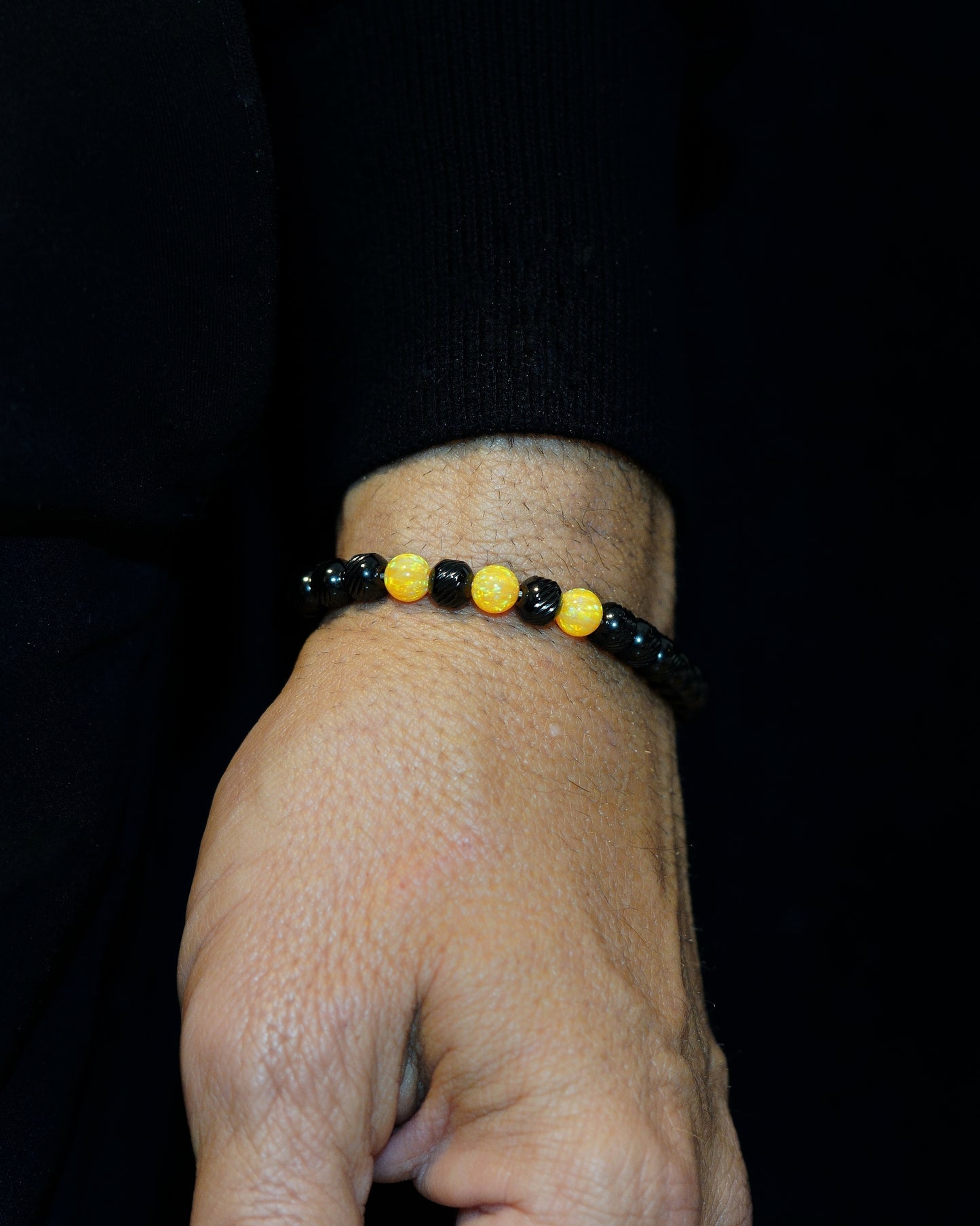 BLACK MAMBA BRACELET⬩ OBLIQUE TEXTURE⬩ SUNNY-YELLOW OPAL THREE DOTS