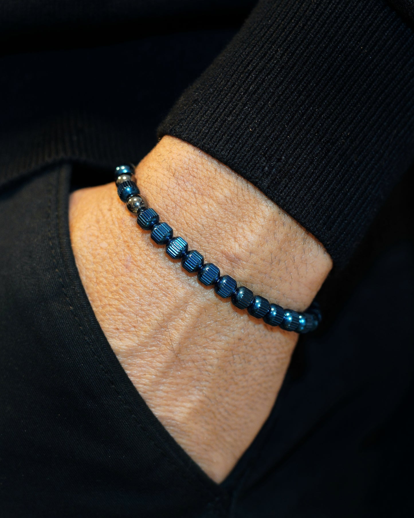 MUDRA BRACELET | BLUE LINED STEEL | STEEL THREE DOTS