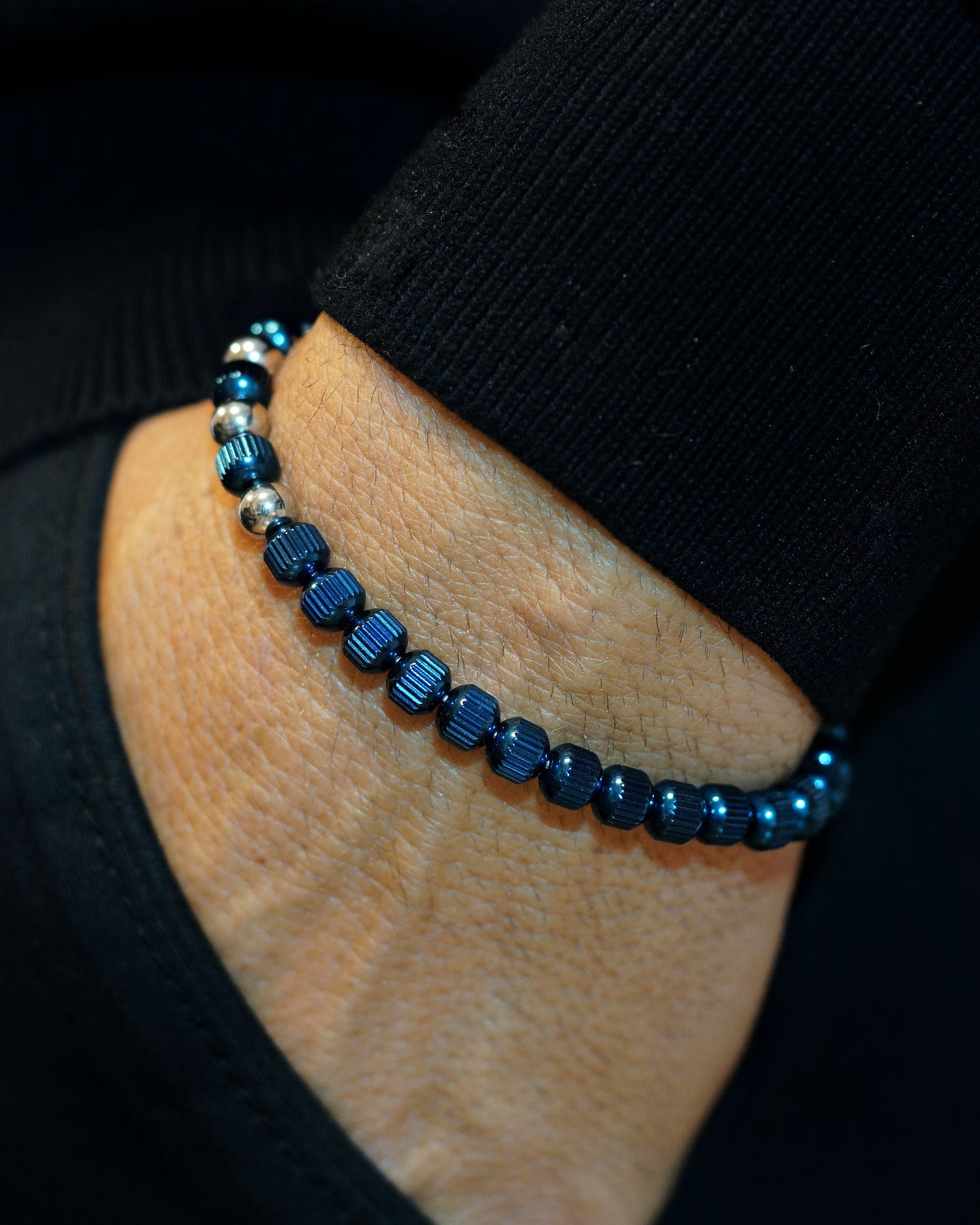 MUDRA BRACELET | BLUE LINED STEEL | STEEL THREE DOTS