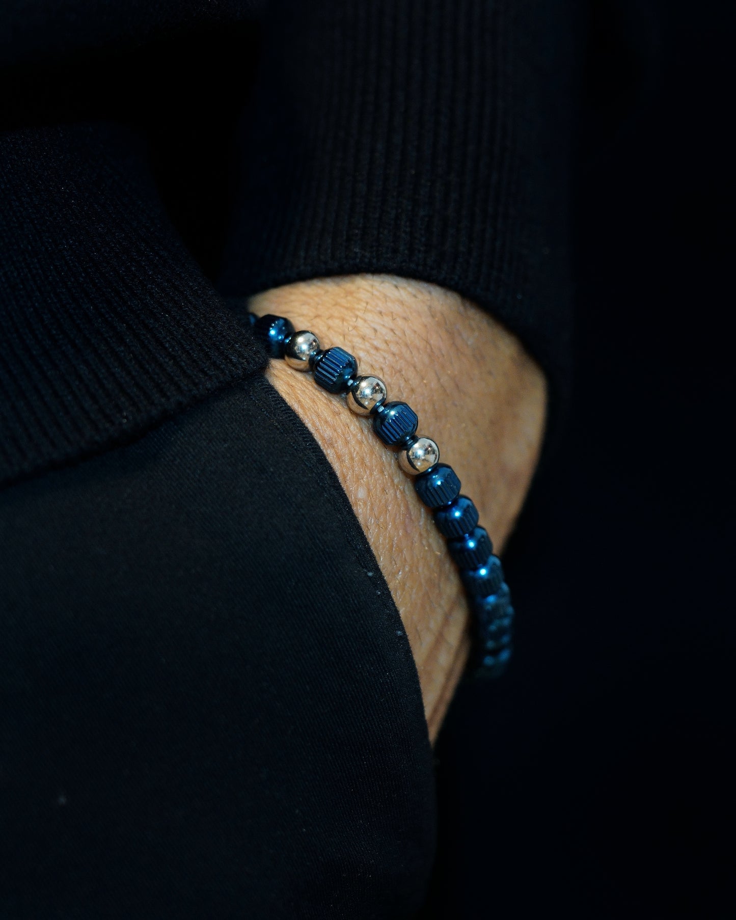 MUDRA BRACELET | BLUE LINED STEEL | STEEL THREE DOTS