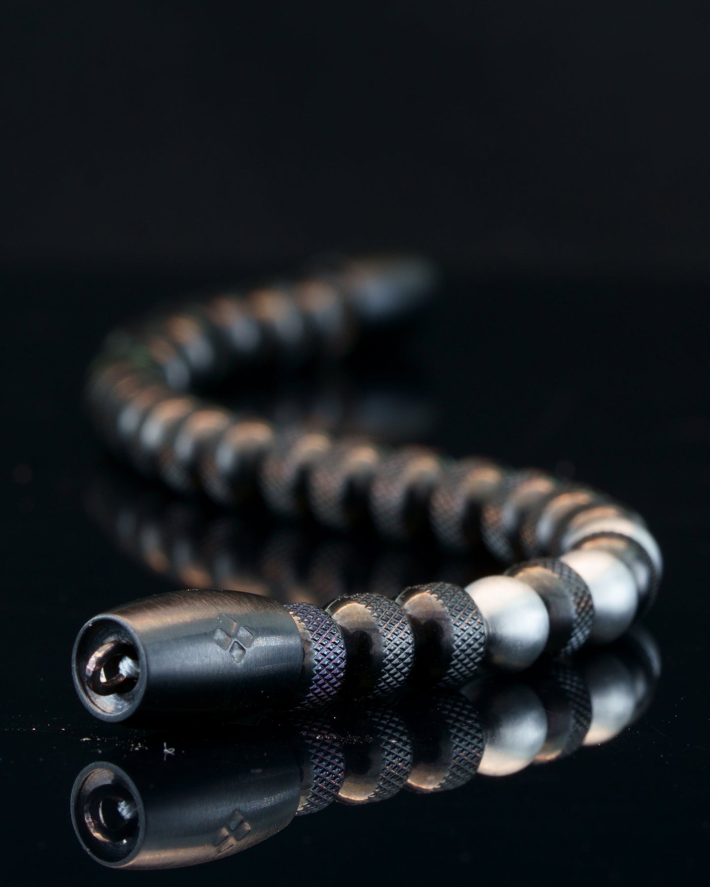 MUDRA BRACELET | BLACK RUDRAKSHA STEEL | SILVER MATTE GEM | 6MM