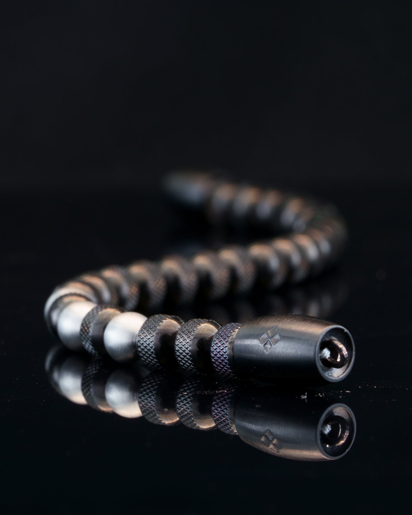 MUDRA BRACELET | BLACK RUDRAKSHA STEEL | SILVER MATTE GEM | 6MM