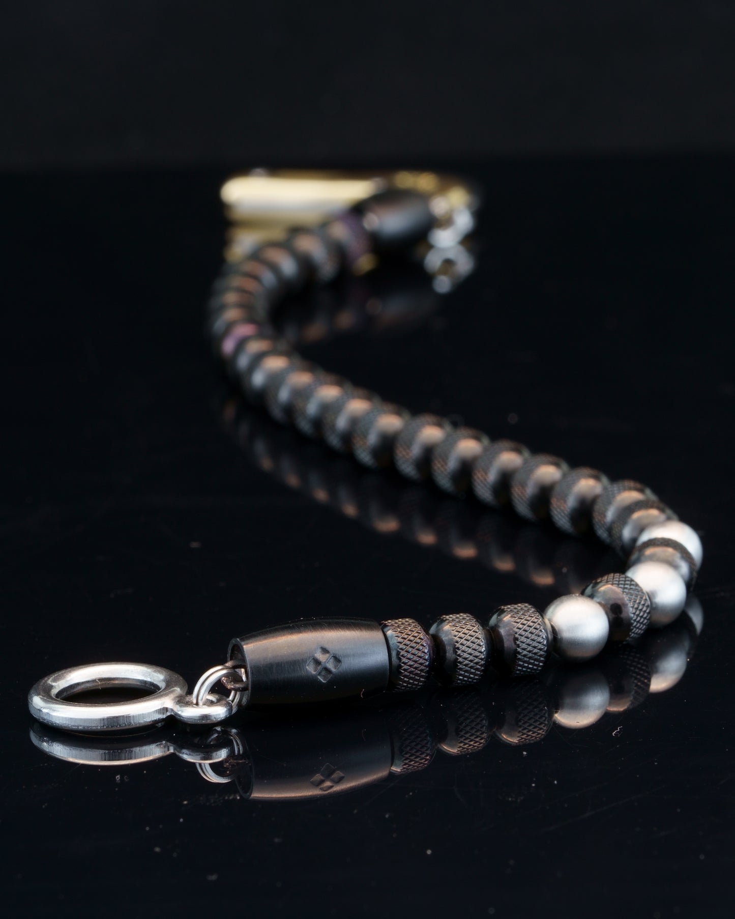 MUDRA BRACELET | BLACK RUDRAKSHA STEEL | SILVER MATTE GEM | 6MM