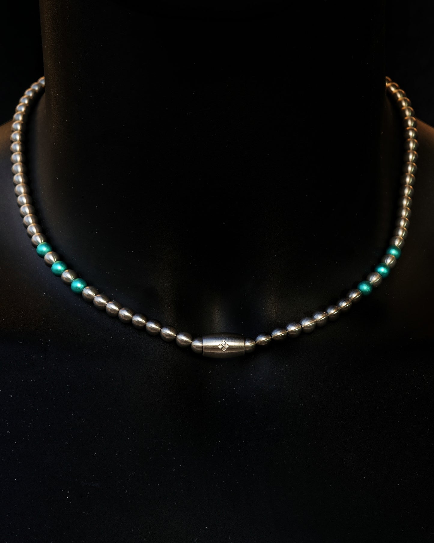 SILVER MURAENA NECKLACE⬩ MATTE FINISH⬩ CYAN BLUE ANODIZED 2X THREE DOTS