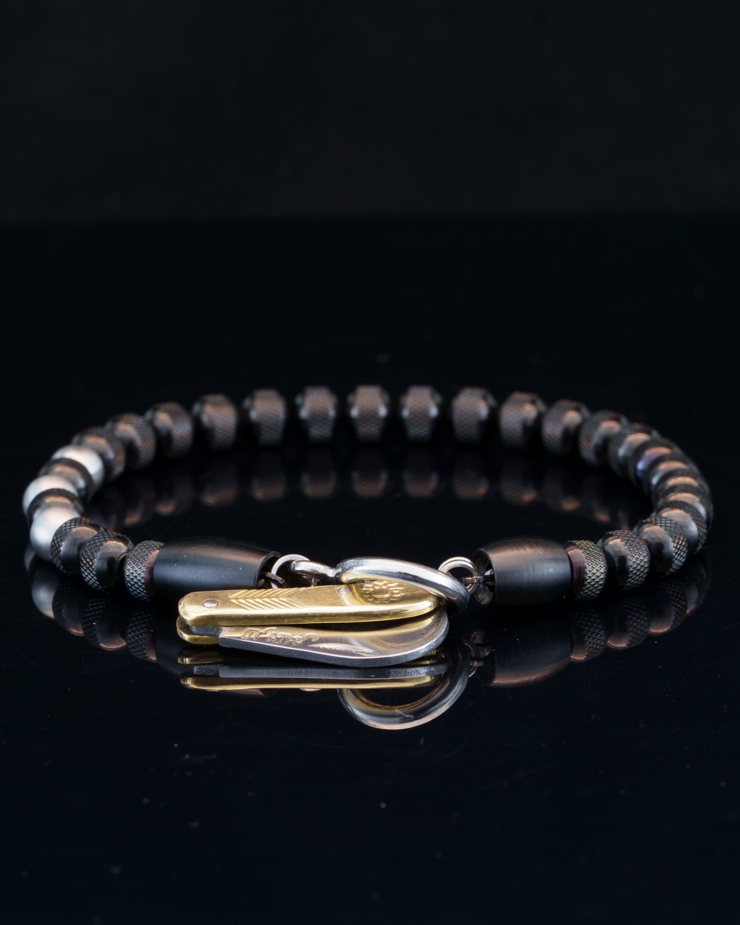 MUDRA BRACELET | BLACK RUDRAKSHA STEEL | SILVER MATTE GEM | 6MM