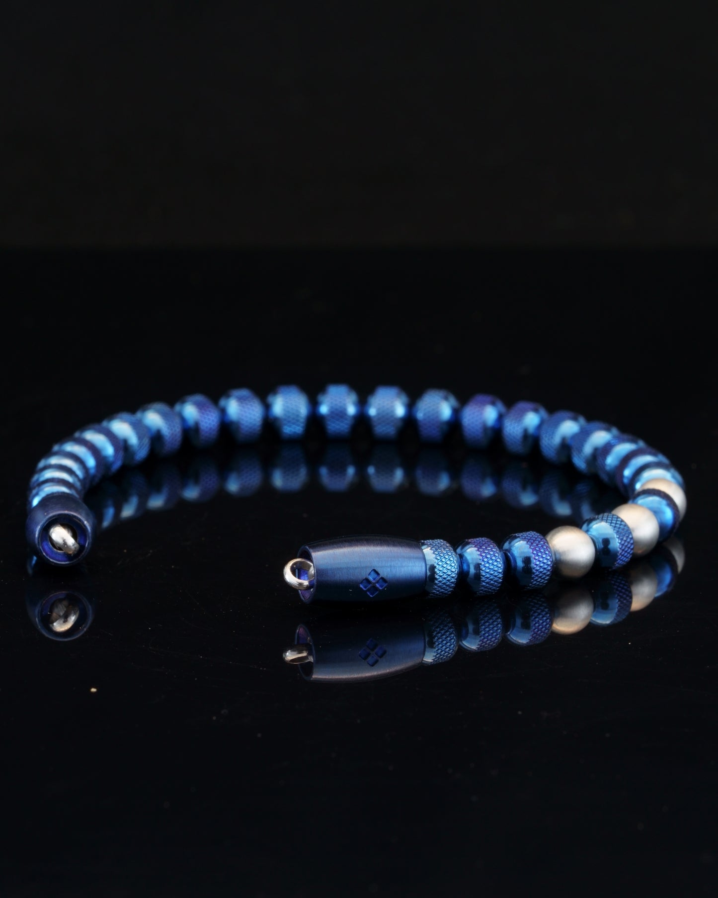 MUDRA BRACELET | BLUE RUDRAKSHA STEEL | SILVER MATTE GEM | 6MM