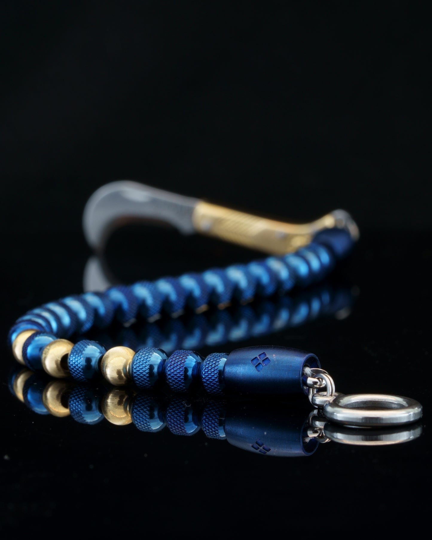 BLUE MAMBA MUDRA BRACELET | BLUE RUDRAKSHA STEEL | 18K GOLD CATEYE GEM | 6MM | SIKH CLOSURE