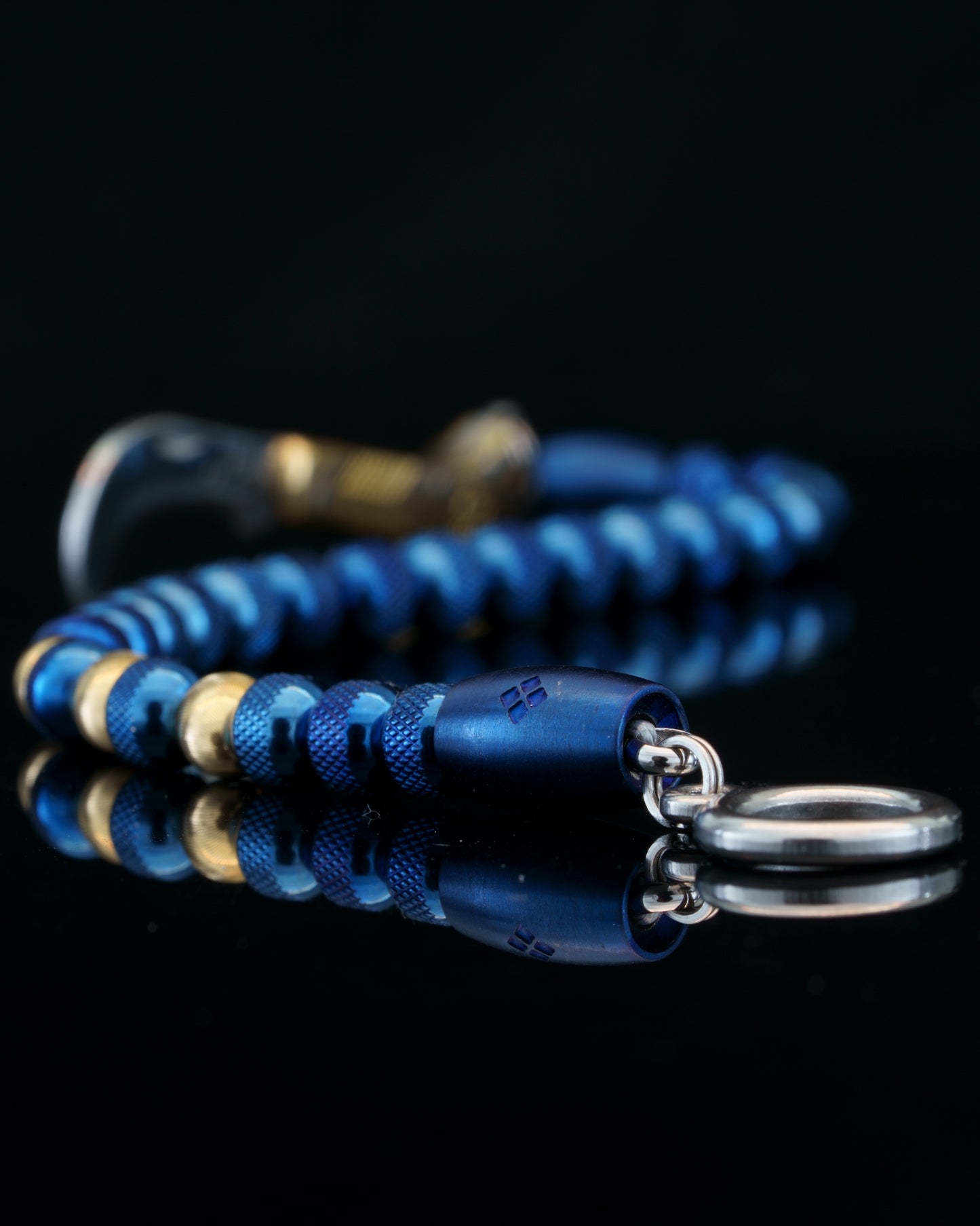 BLUE MAMBA MUDRA BRACELET | BLUE RUDRAKSHA STEEL | 18K GOLD CATEYE GEM | 6MM | SIKH CLOSURE