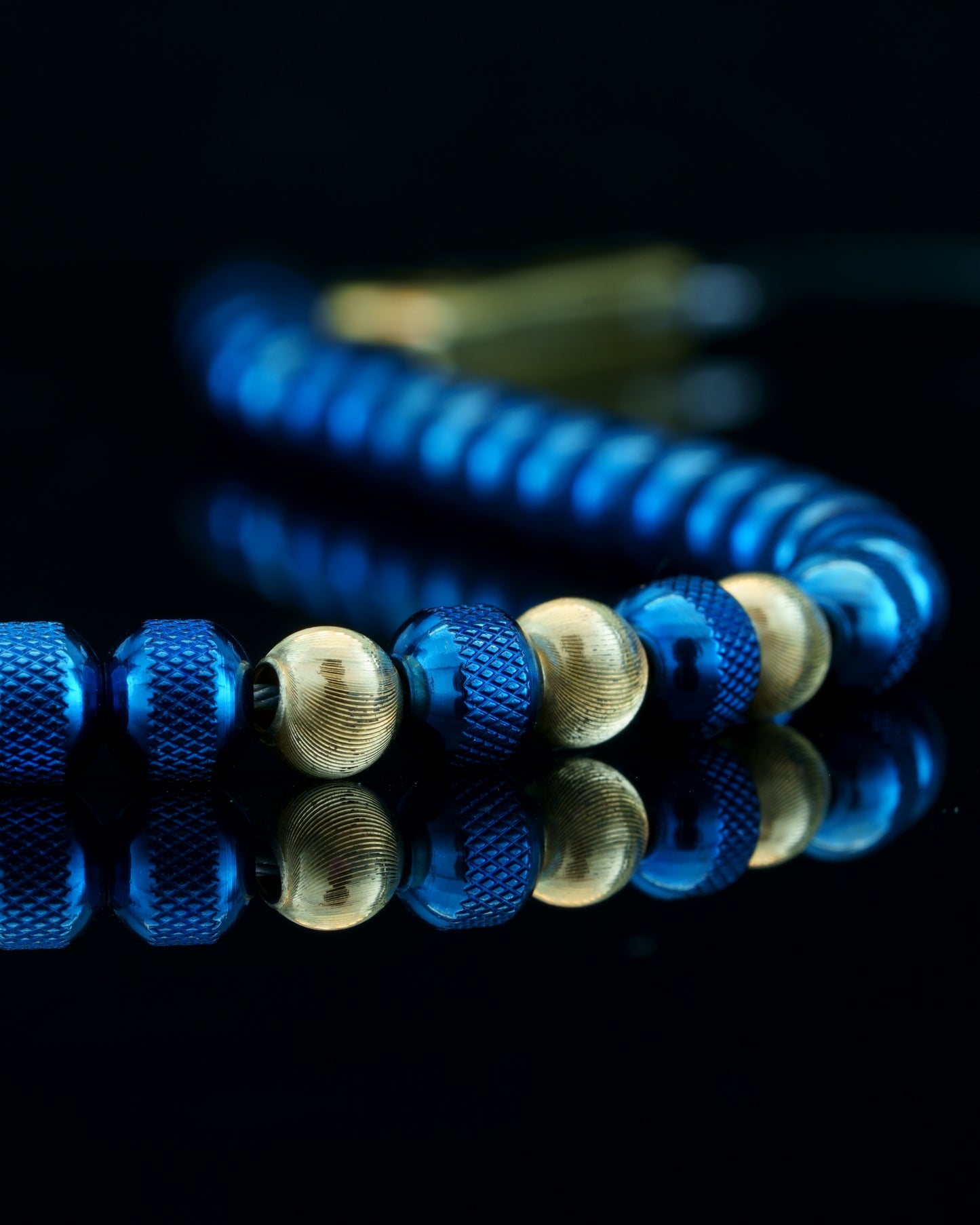 BLUE MAMBA MUDRA BRACELET | BLUE RUDRAKSHA STEEL | 18K GOLD CATEYE GEM | 6MM | SIKH CLOSURE