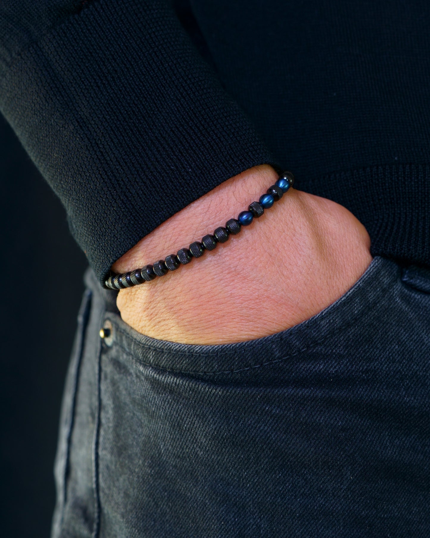 MUDRA BRACELET | BLACK RUDRAKSHA STEEL | SILVER MATTE GEM | 6MM