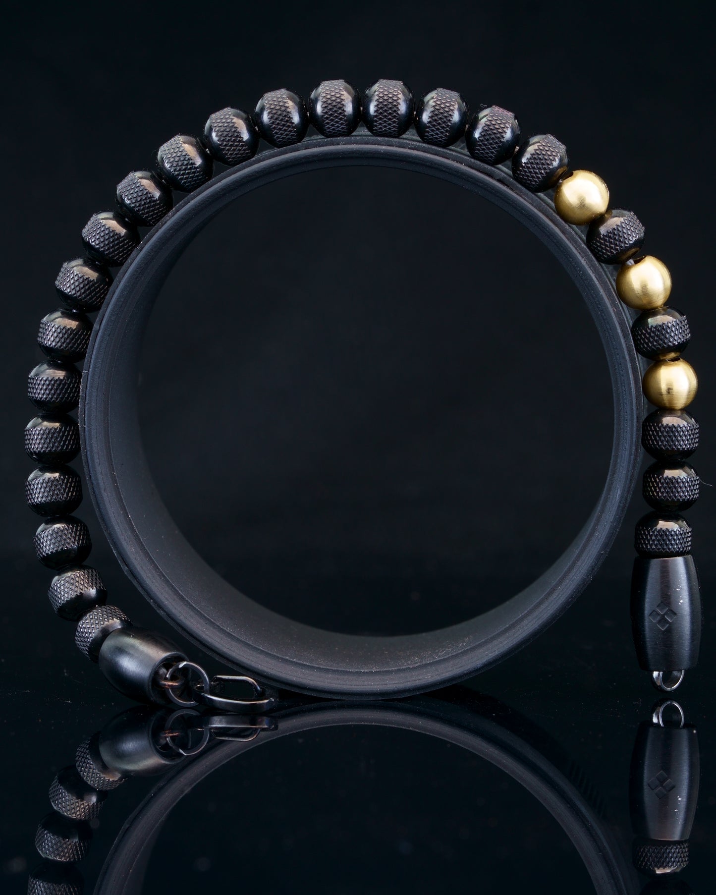 BLACK MAMBA MUDRA BRACELET | BLACK RUDRAKSHA STEEL | 18K GOLD MATTE GEM | 6MM