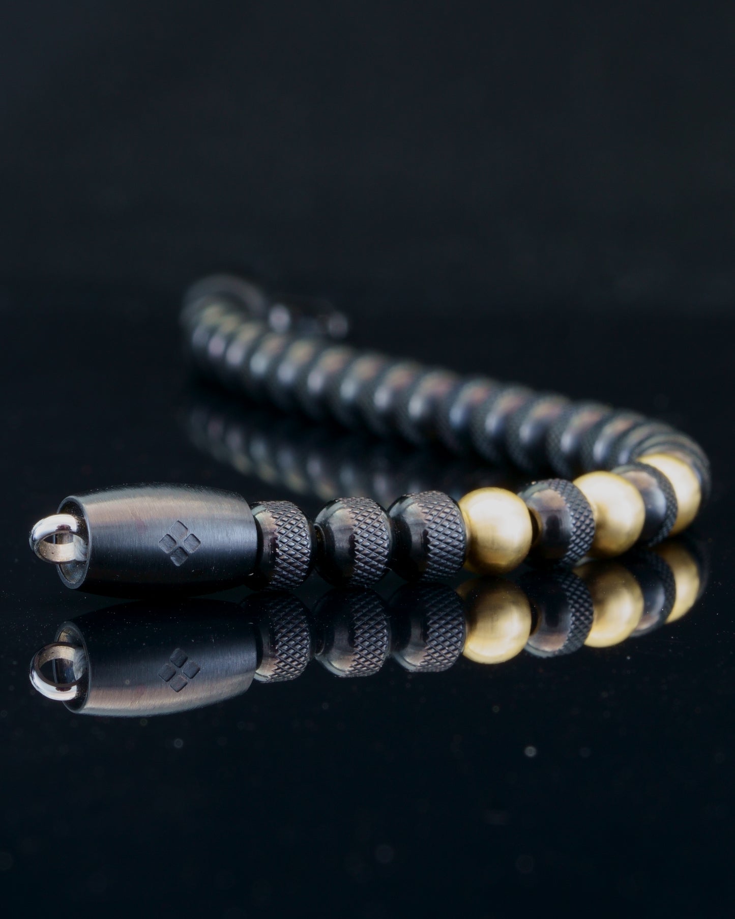 BLACK MAMBA MUDRA BRACELET | BLACK RUDRAKSHA STEEL | 18K GOLD MATTE GEM | 6MM
