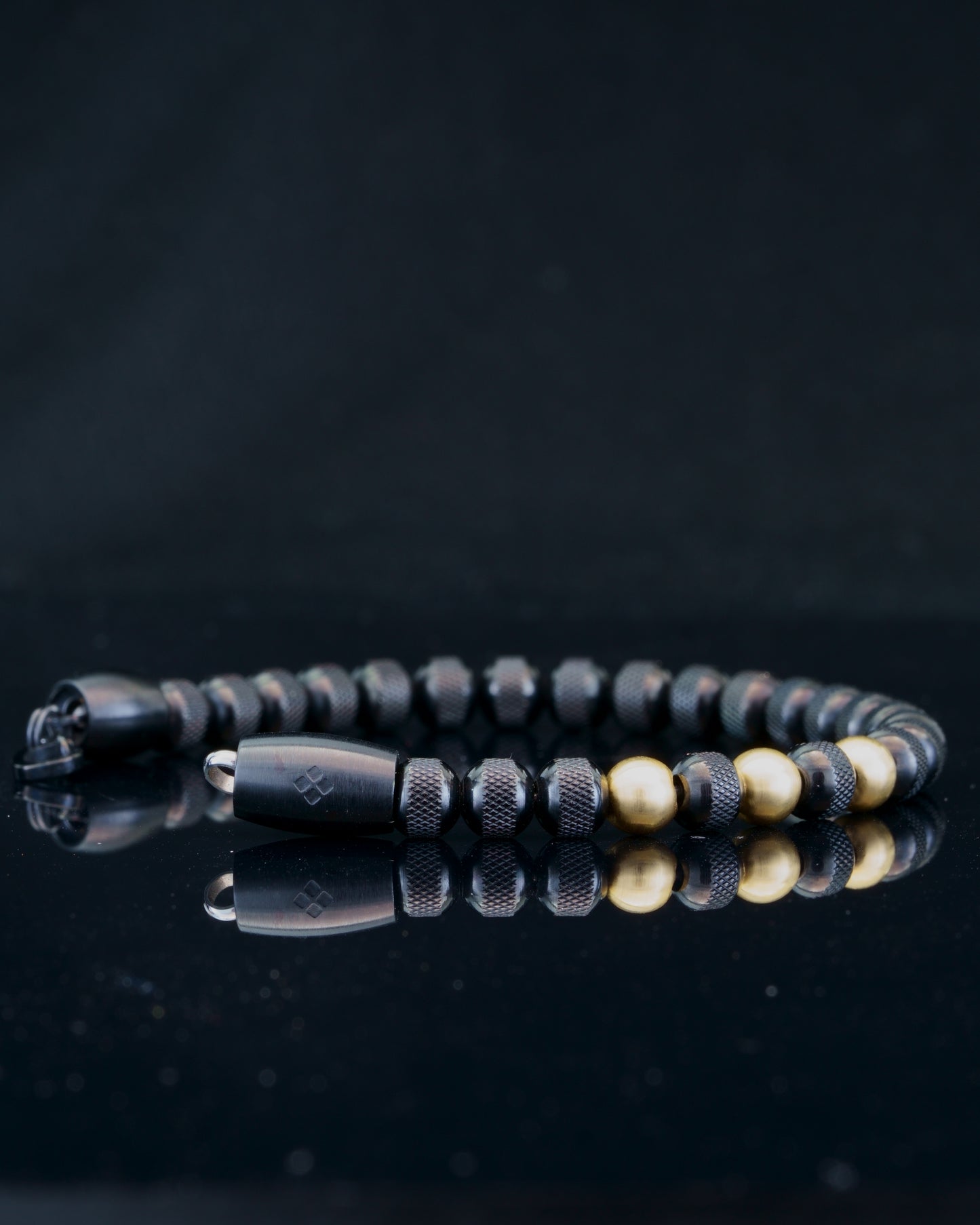 BLACK MAMBA MUDRA BRACELET | BLACK RUDRAKSHA STEEL | 18K GOLD MATTE GEM | 6MM