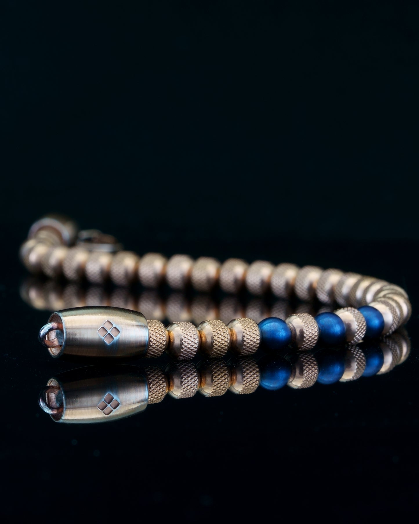 MUDRA BRACELET | ROSE GOLD RUDRAKSHA STEEL | BLUE MATTE GEM | 5MM
