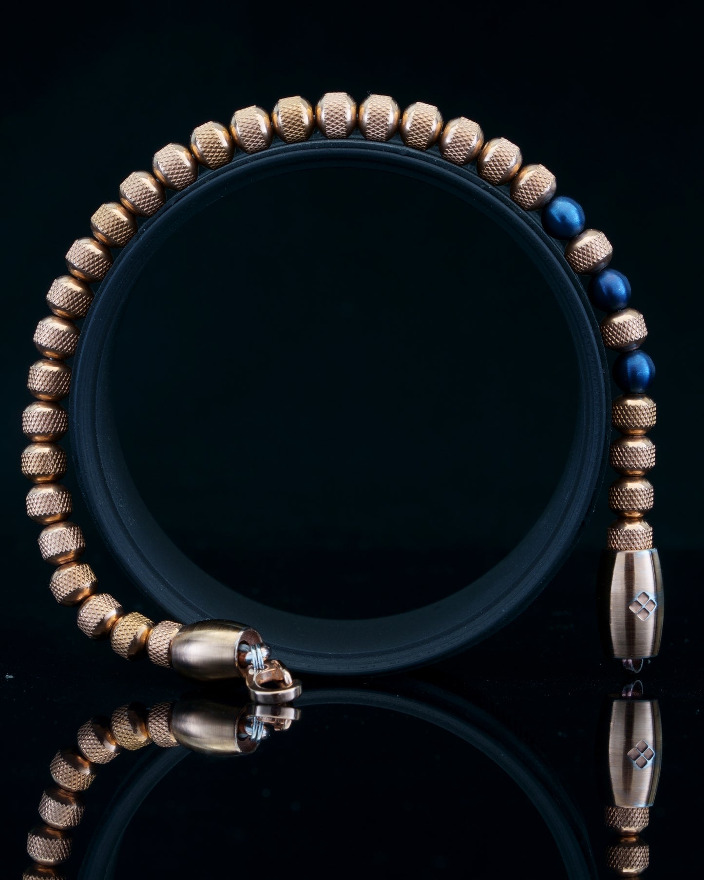 MUDRA BRACELET | ROSE GOLD RUDRAKSHA STEEL | BLUE MATTE GEM | 5MM