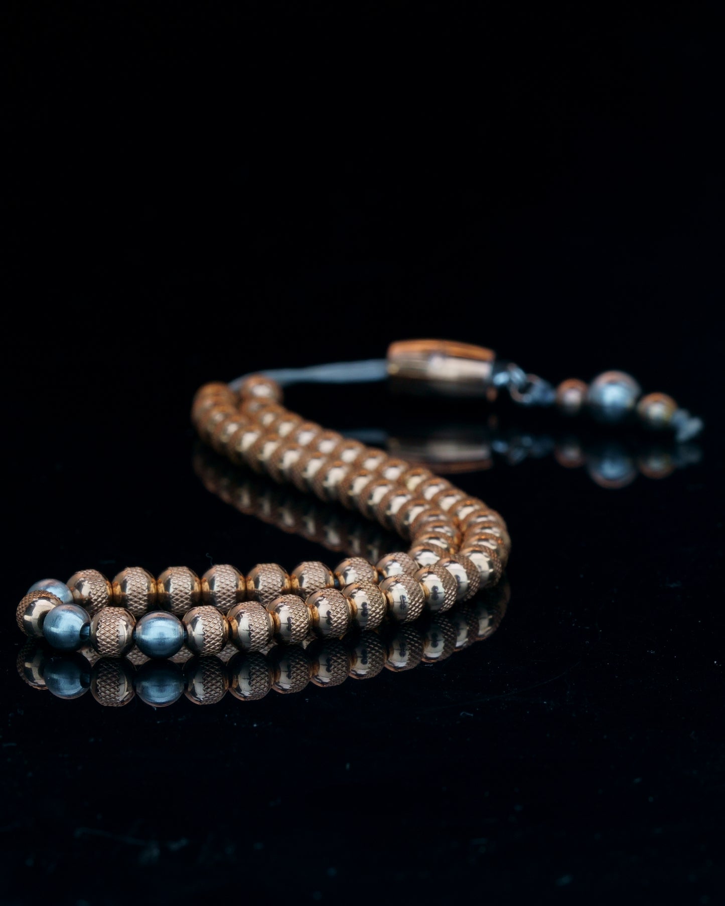 ROYAL 55 BEADS MUDRA CHAIN | ROSE GOLD RUDRAKSHA STEEL | SILVER MATTE GEM | 5MM | 32GR