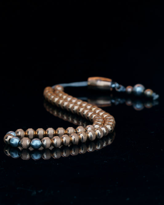 ROYAL 55 BEADS MUDRA CHAIN | ROSE GOLD RUDRAKSHA STEEL | SILVER MATTE GEM | 5MM | 32GR