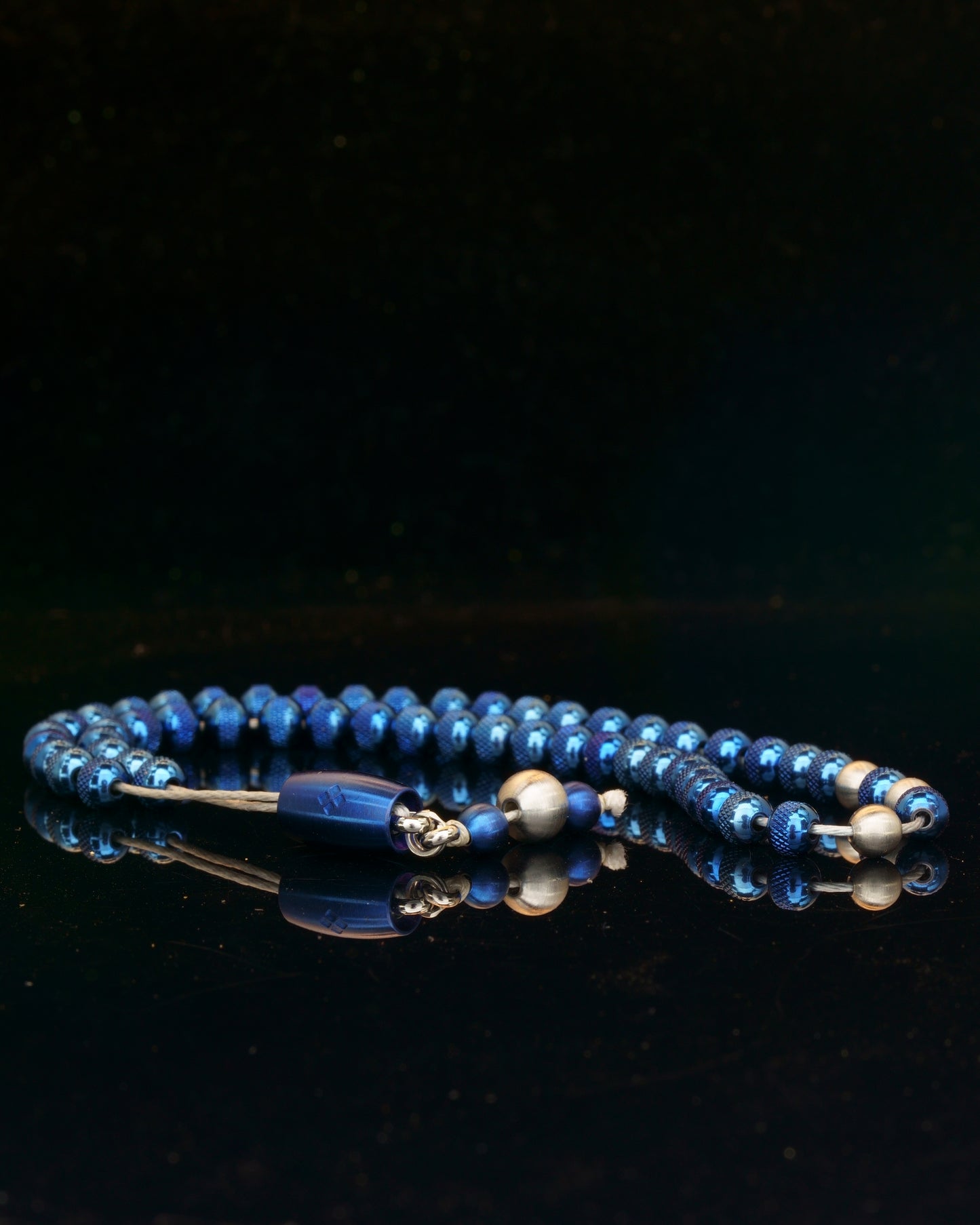 ROYAL 55 BEADS MUDRA CHAIN | BLUE RUDRAKSHA STEEL | SILVER MATTE GEM | 5MM | 32GR