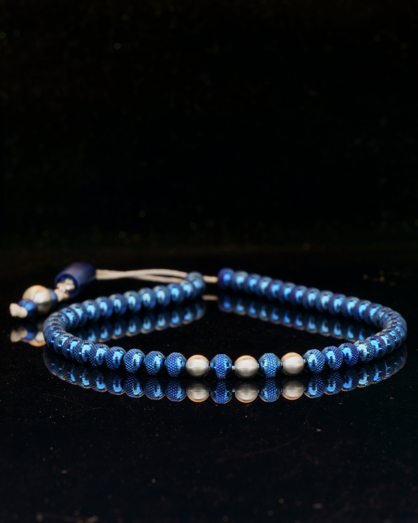 ROYAL 55 BEADS MUDRA CHAIN | BLUE RUDRAKSHA STEEL | SILVER MATTE GEM | 5MM | 32GR