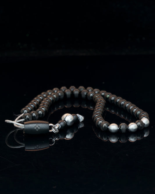 ROYAL 55 BEADS MUDRA CHAIN | BLACK RUDRAKSHA STEEL | SILVER MATTE GEM | 5MM | 32GR