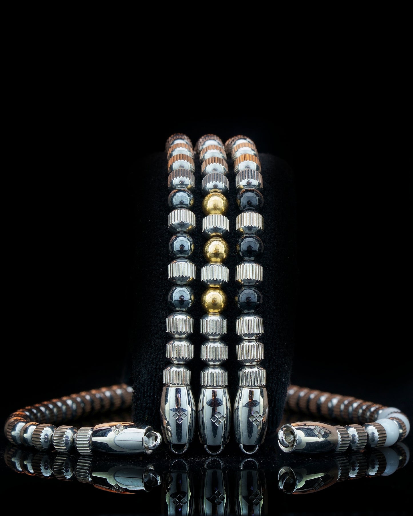 MUDRA BRACELET | SILVER LINED STEEL | STEEL THREE DOTS