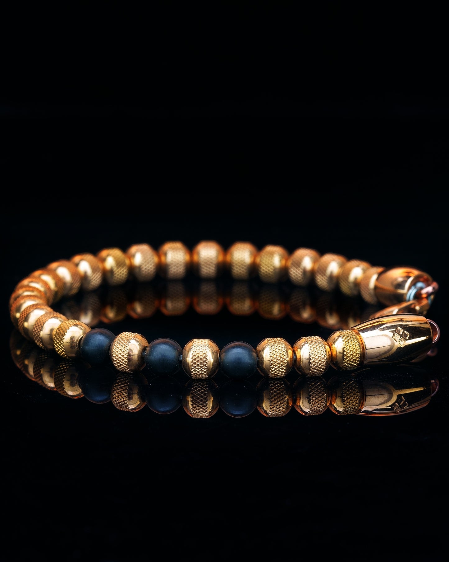 MUDRA BRACELET | ROSE GOLD RUDRAKSHA STEEL | STEEL THREE DOTS