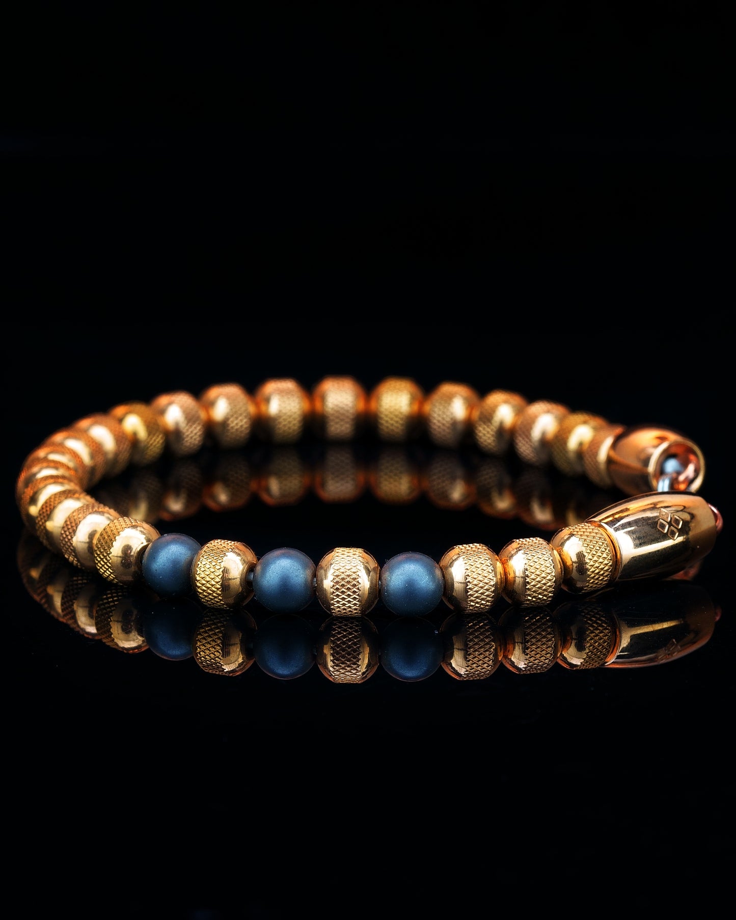 MUDRA BRACELET | ROSE GOLD RUDRAKSHA STEEL | STEEL THREE DOTS