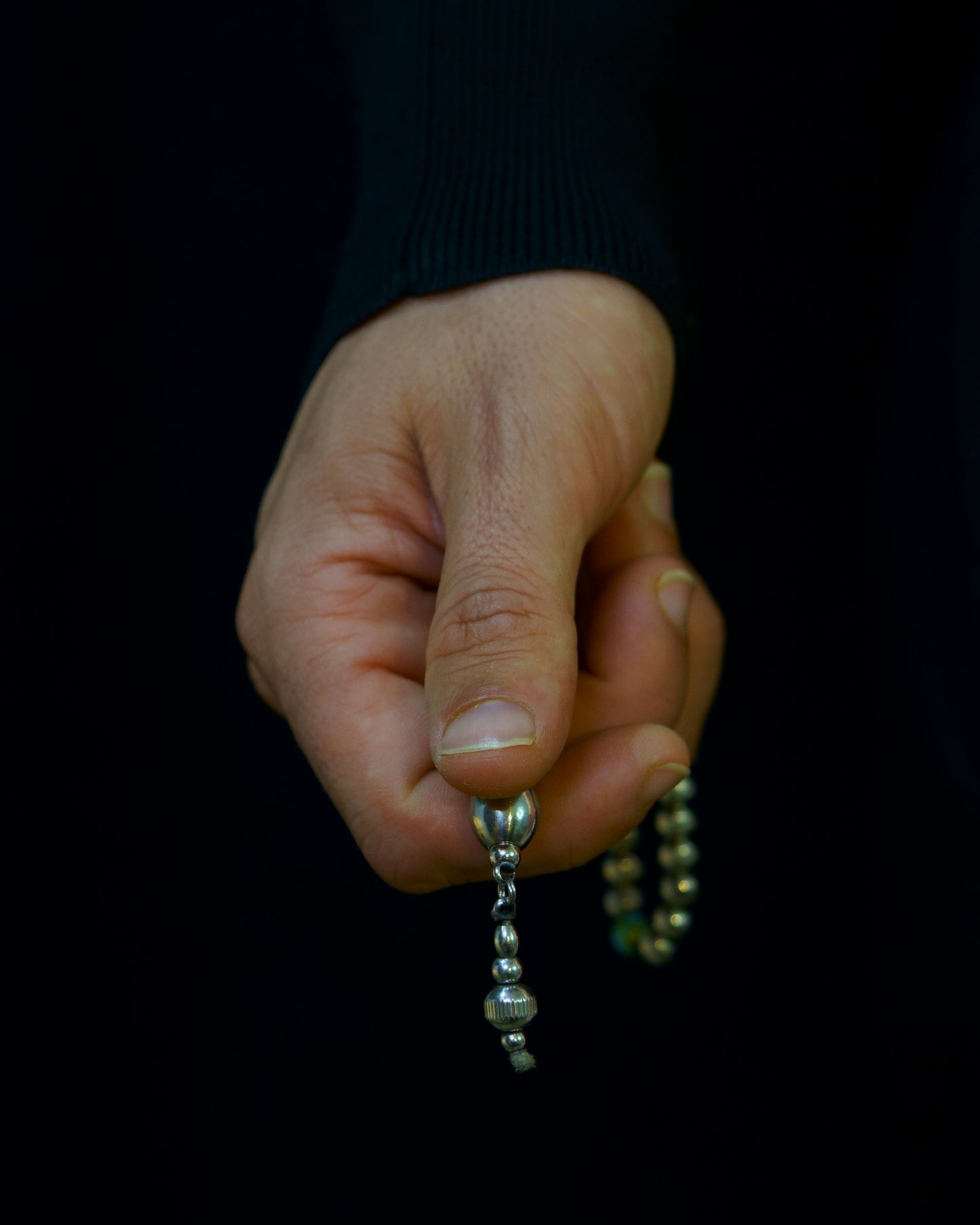 ROYAL MUDRA CHAIN | SILVER STRAIGHT LINE STEEL BEADS | TURQUOISE GEM | 6MM