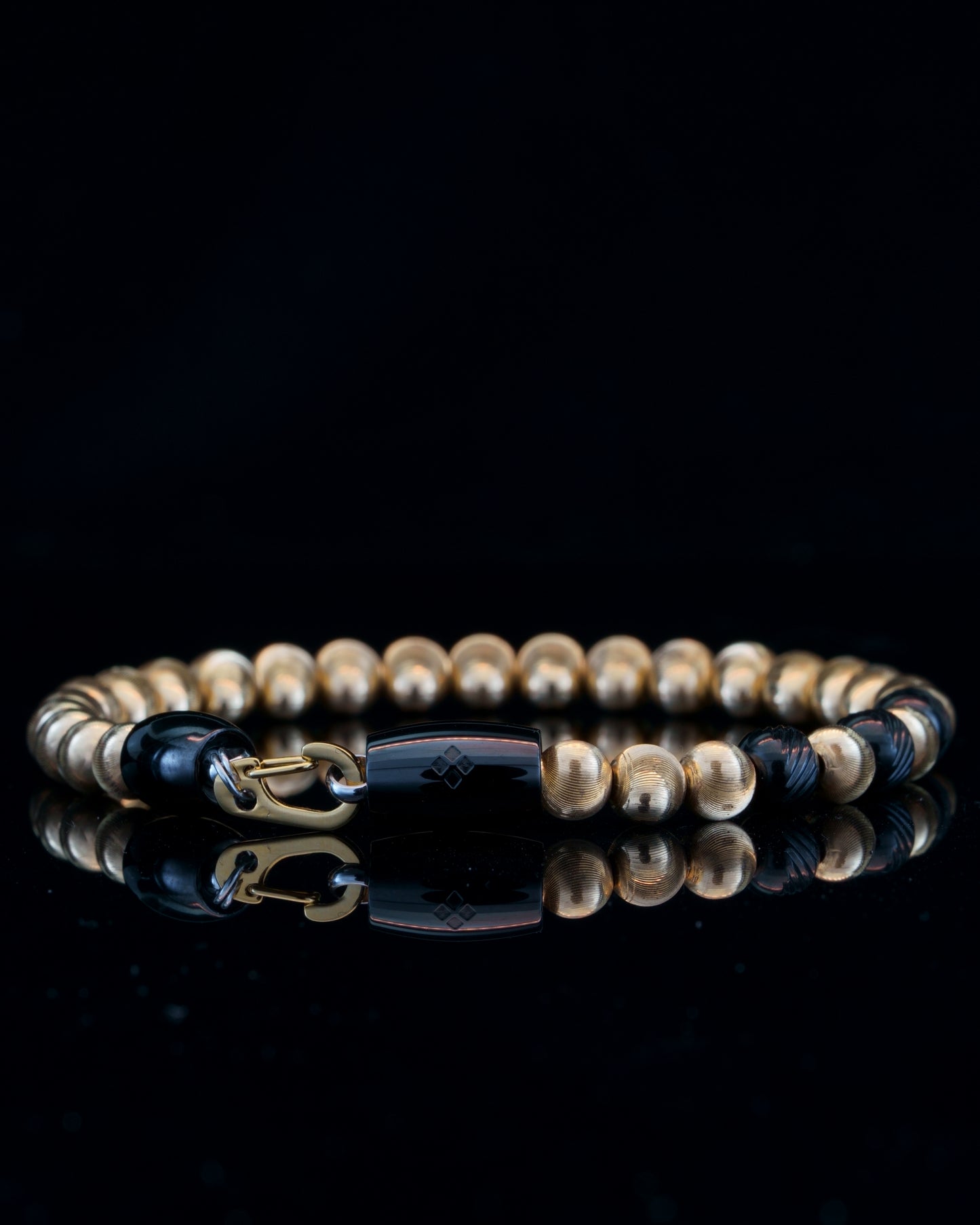 GOLD MAMBA BRACELET ⬩ 24K GOLD CATEYE STYLE ⬩  BLACK STEEL THREE DOTS