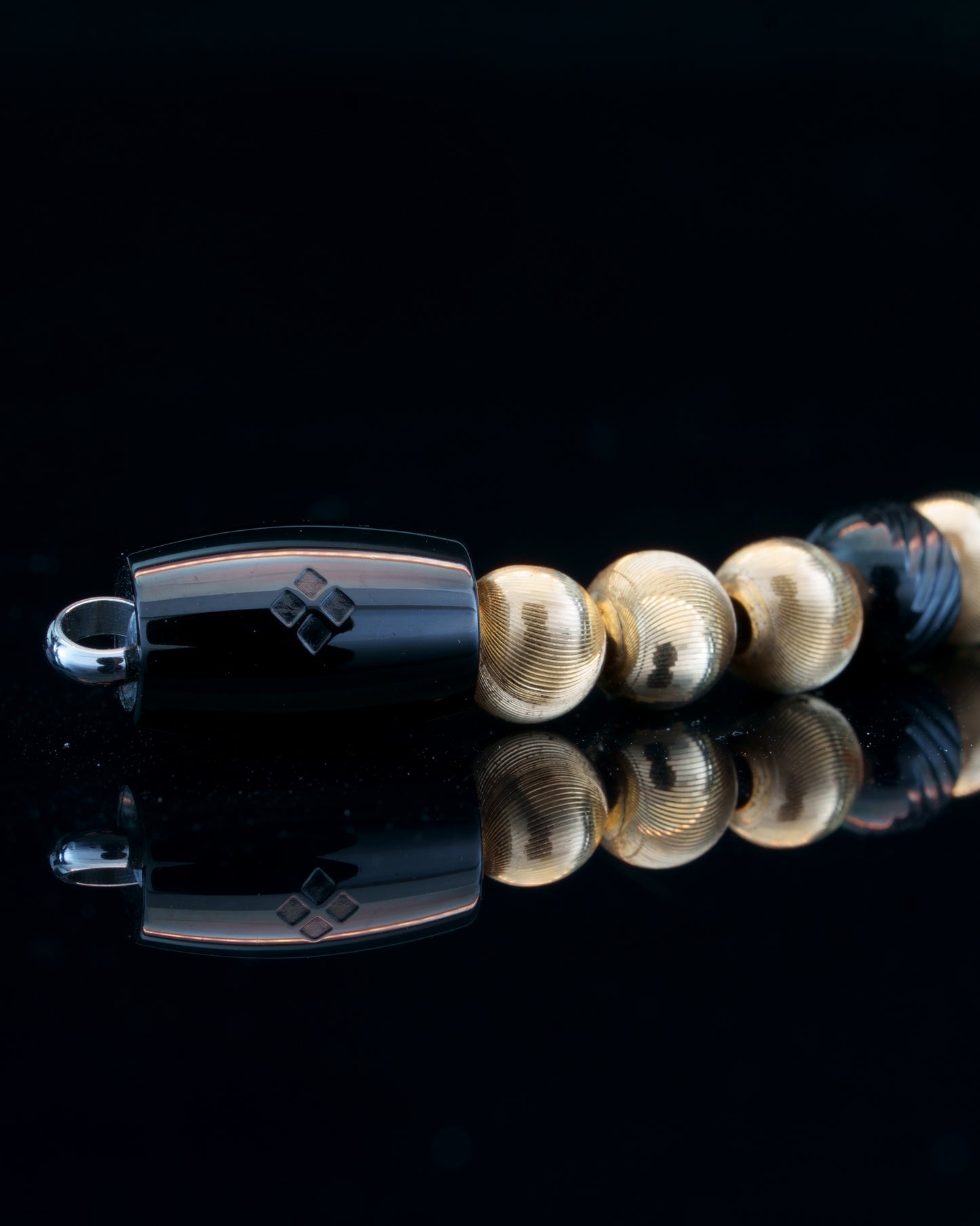 GOLD MAMBA BRACELET ⬩ 24K GOLD CATEYE STYLE ⬩  BLACK STEEL THREE DOTS