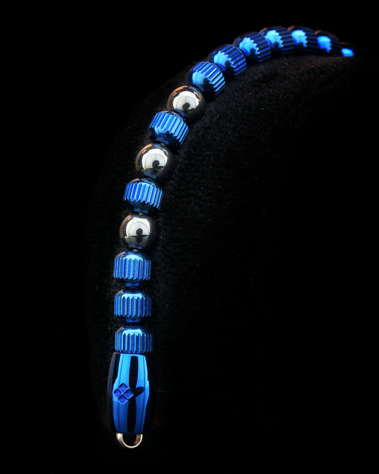MUDRA BRACELET | BLUE LINED STEEL | STEEL THREE DOTS