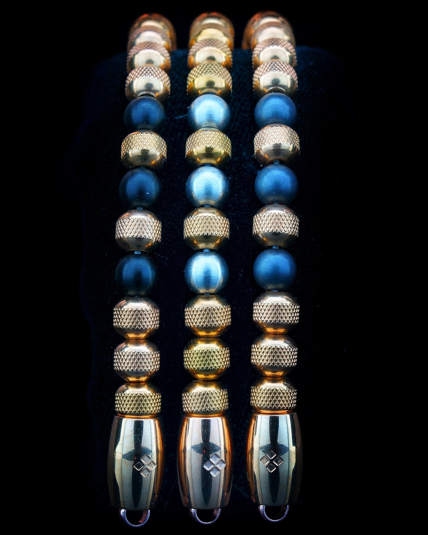 MUDRA BRACELET | ROSE GOLD RUDRAKSHA STEEL | STEEL THREE DOTS