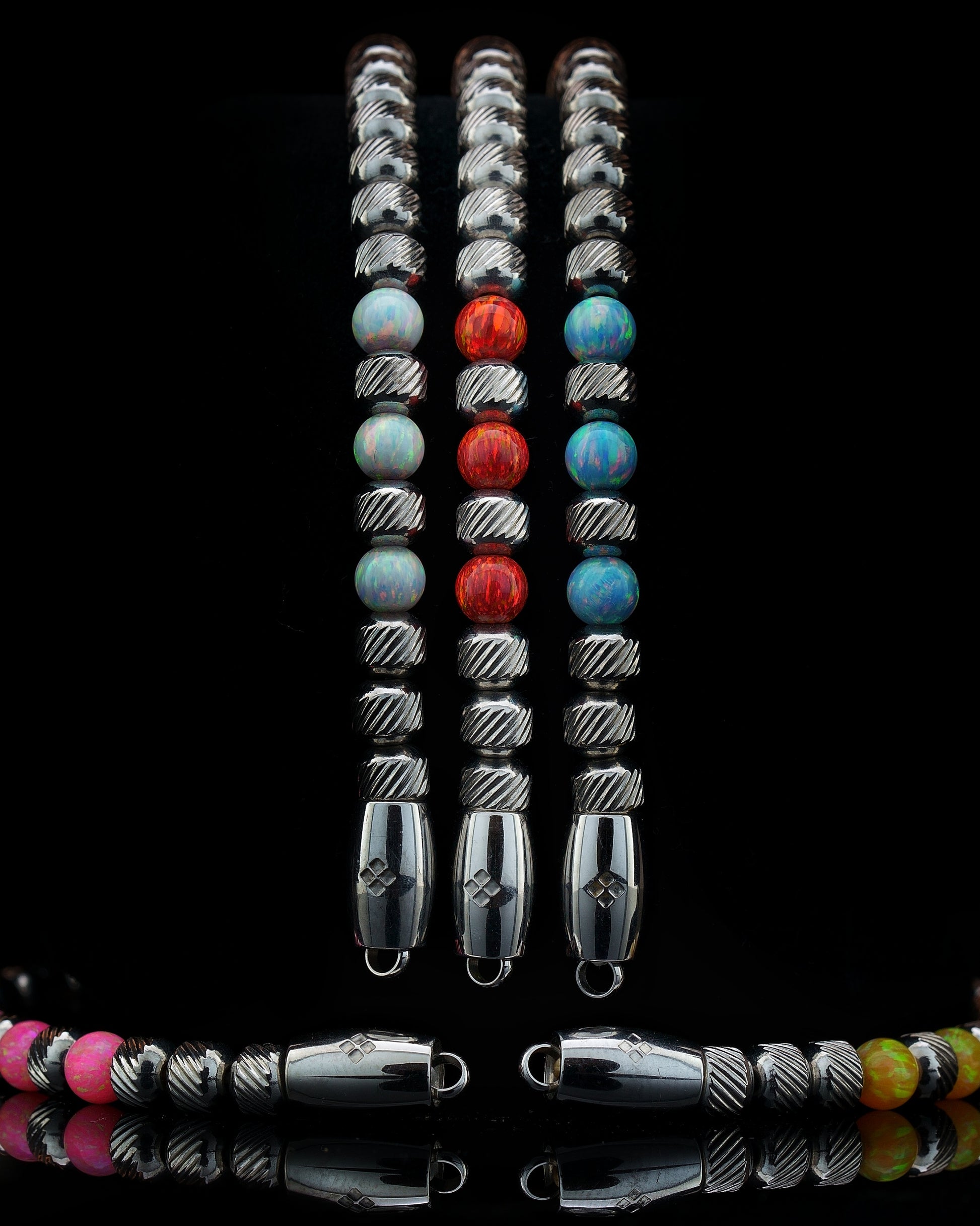 Gloss stainless steel, oblique texture  handmade bracelet. combine with genuine gemstones, all 6 colors which available, and different kind of closures, clasps 5/6mm men and women, Mudra chain classic jewelry.