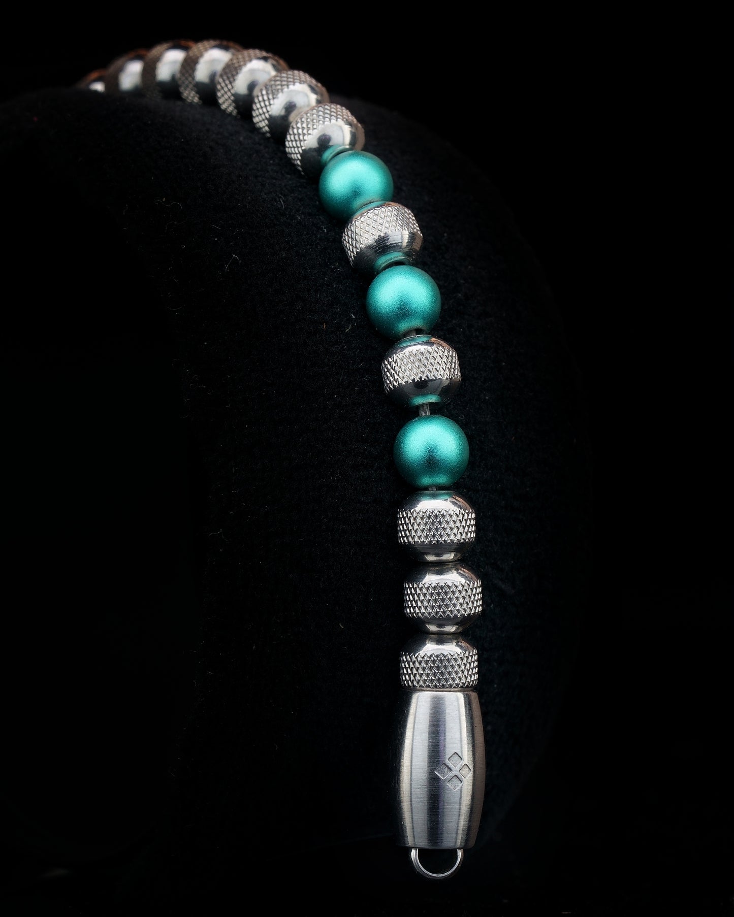SILVER MAMBA BRACELET⬩ RUDRAKSHA TEXTURE⬩ CYAN BLUE ANODIZED ALUMINUM THREE DOTS