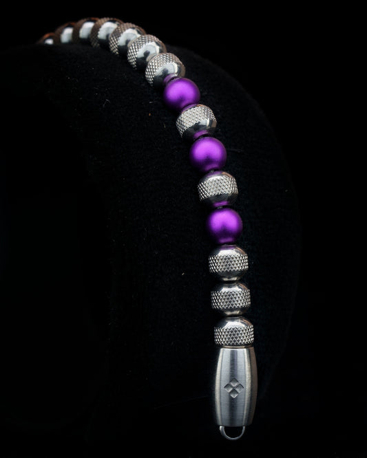 SILVER MAMBA BRACELET⬩ RUDRAKSHA TEXTURE⬩ PURPLE ANODIZED ALUMINUM THREE DOTS