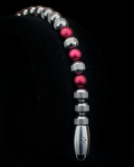 SILVER MAMBA BRACELET⬩ RUDRAKSHA TEXTURE⬩ RED GARNET ANODIZED ALUMINUM THREE DOTS