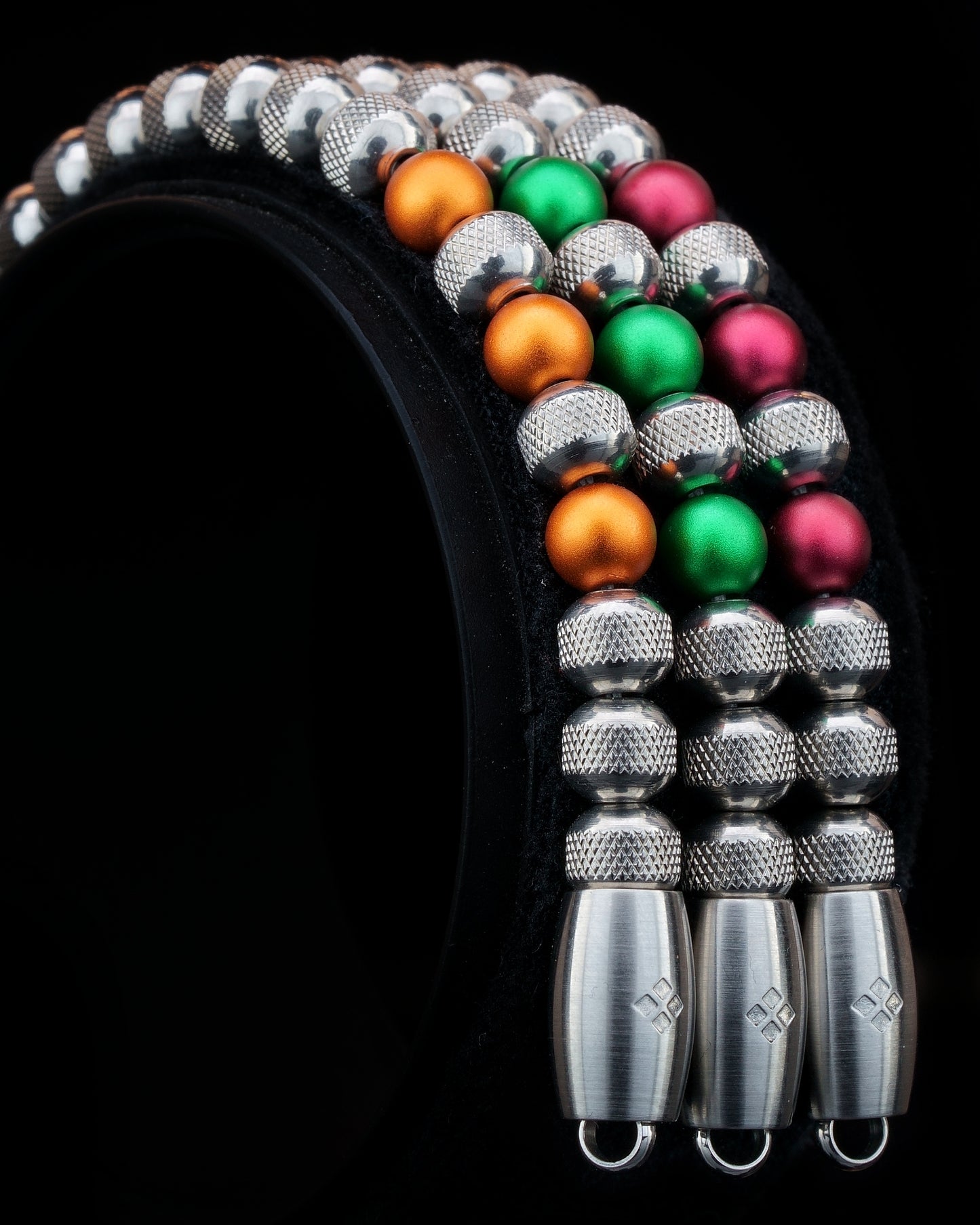 SILVER MAMBA BRACELET⬩ RUDRAKSHA TEXTURE⬩ RED GARNET ANODIZED ALUMINUM THREE DOTS