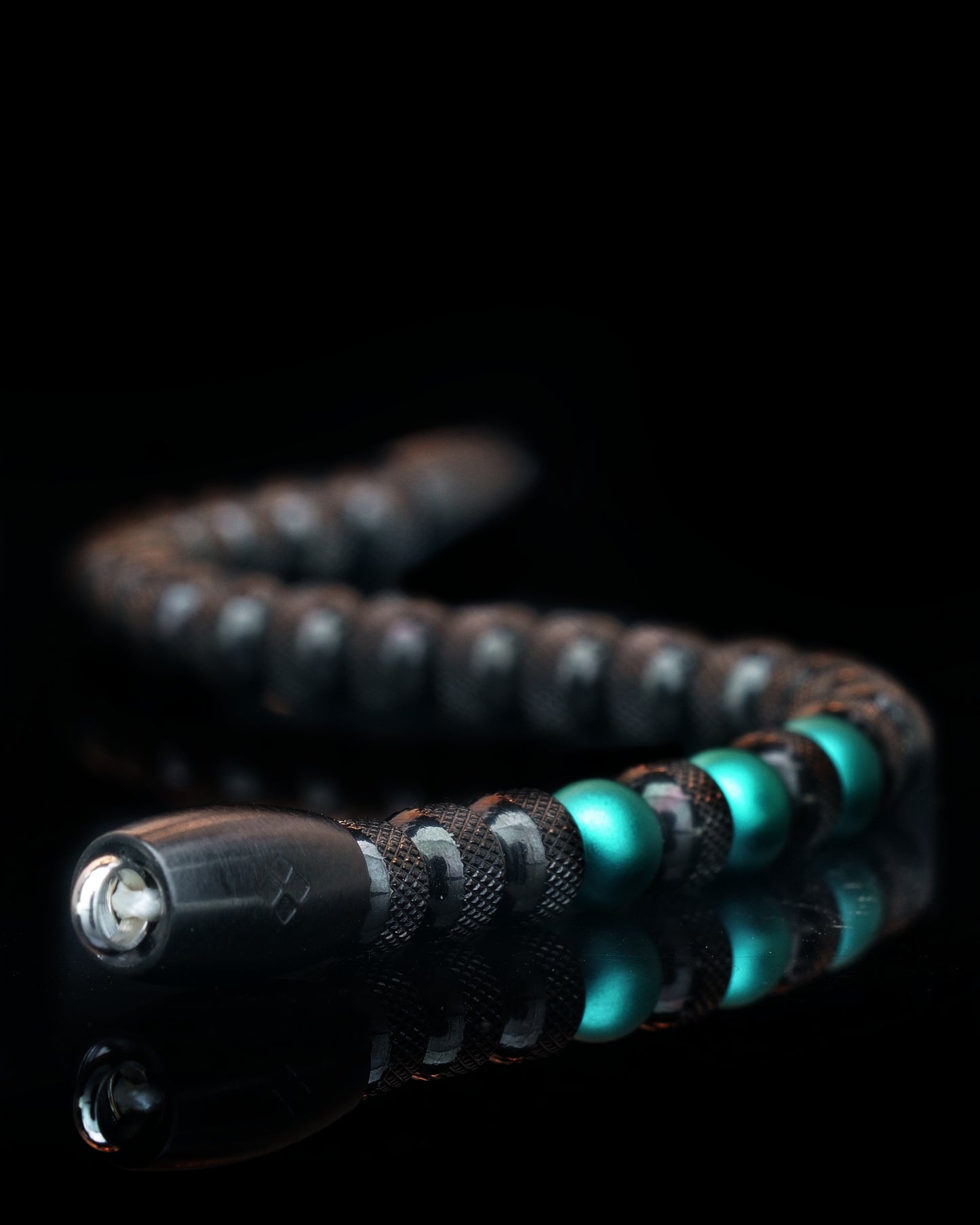 BLACK MAMBA BRACELET⬩ RUDRAKSHA TEXTURE⬩ CYAN BLUE ANODIZED ALUMINUM THREE DOTS