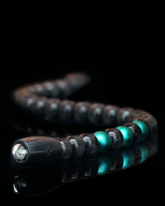 BLACK MAMBA BRACELET⬩ RUDRAKSHA TEXTURE⬩ CYAN BLUE ANODIZED ALUMINUM THREE DOTS