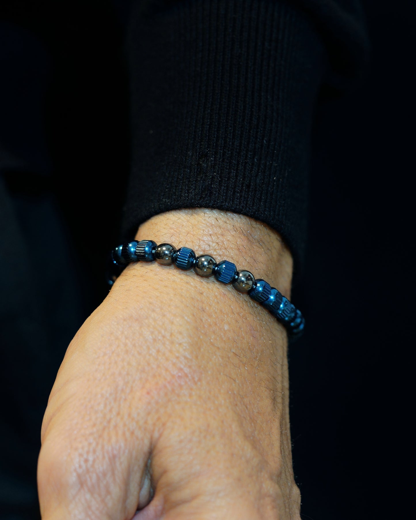 MUDRA BRACELET | BLUE LINED STEEL | STEEL THREE DOTS