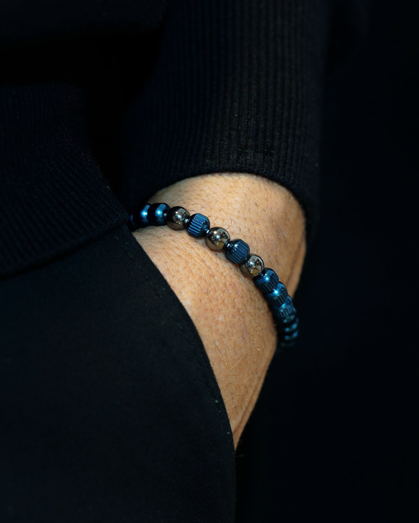 MUDRA BRACELET | BLUE LINED STEEL | STEEL THREE DOTS