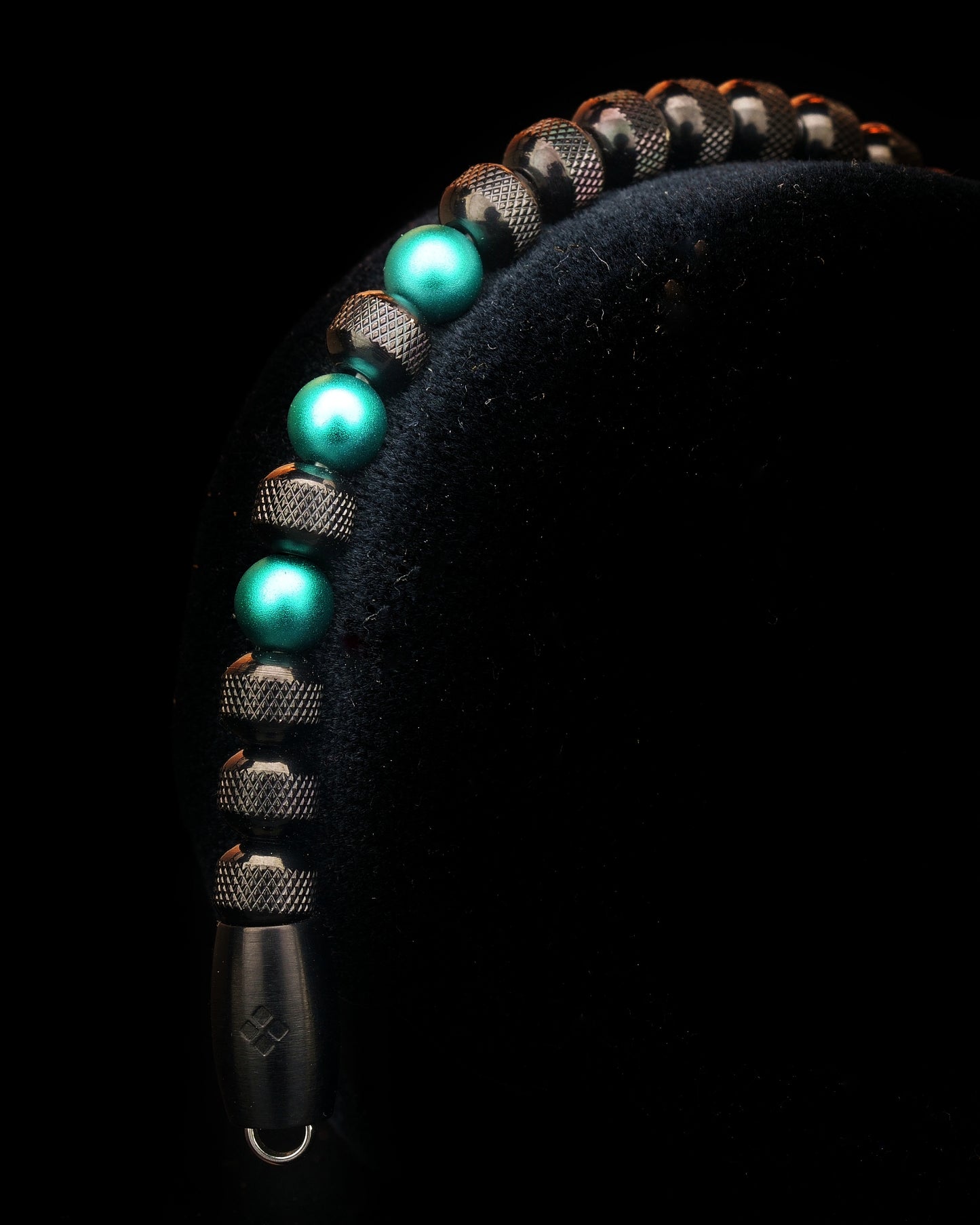 BLACK MAMBA BRACELET⬩ RUDRAKSHA TEXTURE⬩ CYAN BLUE ANODIZED ALUMINUM THREE DOTS