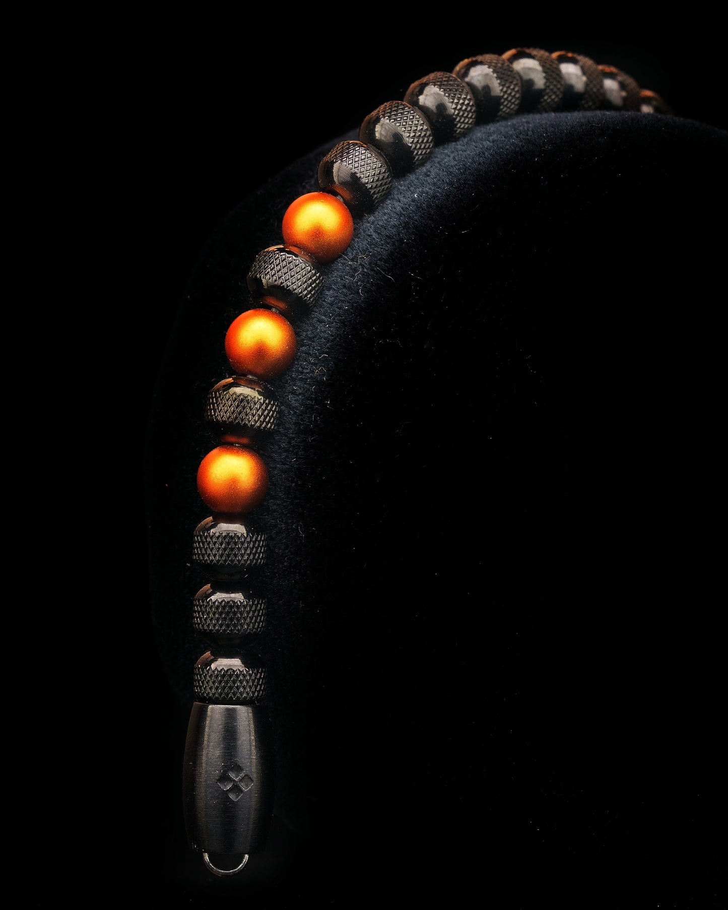 BLACK MAMBA BRACELET⬩ RUDRAKSHA TEXTURE⬩ ORANGE ANODIZED ALUMINUM THREE DOTS